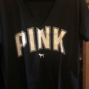 Black V Neck Pink T-shirt